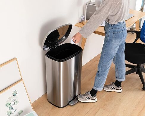 13 Gallon/50 L Garbage Can Kitchen Trash Can with Lid for Office Bedroom Bathroom Step Trash Bin Fingerprint-Proof Brushed Stainless Steel 13 Gallon / 50 Liter in Saudi Arabia