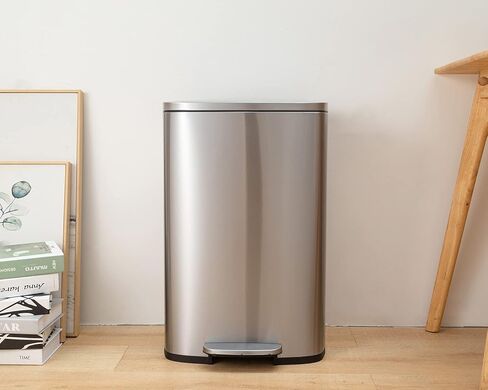 13 Gallon/50 L Garbage Can Kitchen Trash Can with Lid for Office Bedroom Bathroom Step Trash Bin Fingerprint-Proof Brushed Stainless Steel 13 Gallon / 50 Liter in Saudi Arabia