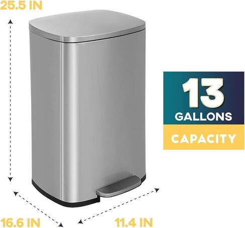 13 Gallon/50 L Garbage Can Kitchen Trash Can with Lid for Office Bedroom Bathroom Step Trash Bin Fingerprint-Proof Brushed Stainless Steel 13 Gallon / 50 Liter in Saudi Arabia