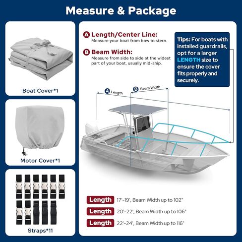 Fonzier T-Top Boat Cover with Motor Cover, 1400D Heavy Duty Waterproof Tear-Resistant Upper Reinforced, Fit 20'-22' Center Console Boat with T-TOP Roof, Beam Width up to 106", Gray in Saudi Arabia