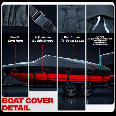 يغطي قارب FOCEAN 1200D بطول 16-18 قدمًا، غطاء أسود من قماش القنب البحري شديد التحمل، يناسب قوارب التزلج على شكل حرف V، وهيكل ثلاثي الهيكل، وقوارب التزلج على الجليد والأسماك مع حقيبة تخزين in Kuwait