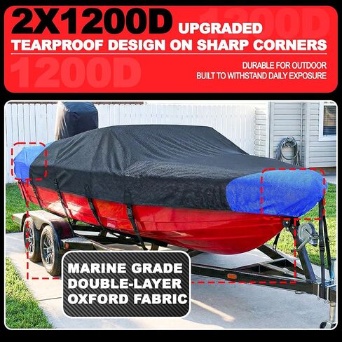 يغطي قارب FOCEAN 1200D بطول 16-18 قدمًا، غطاء أسود من قماش القنب البحري شديد التحمل، يناسب قوارب التزلج على شكل حرف V، وهيكل ثلاثي الهيكل، وقوارب التزلج على الجليد والأسماك مع حقيبة تخزين in Kuwait