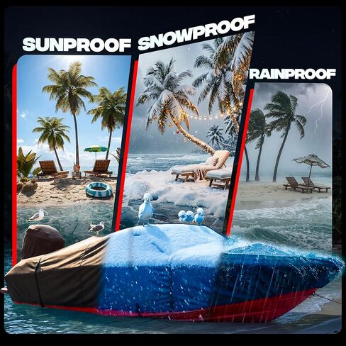 يغطي قارب FOCEAN 1200D بطول 16-18 قدمًا، غطاء أسود من قماش القنب البحري شديد التحمل، يناسب قوارب التزلج على شكل حرف V، وهيكل ثلاثي الهيكل، وقوارب التزلج على الجليد والأسماك مع حقيبة تخزين in Kuwait