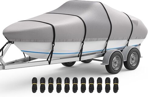 RVMasking Waterproof Boat Cover 20-22 ft, 1400D Heavy Duty Middle Reinforced Marine Grade Trailerable Cover, Fits 20'-22' V-Hull Tri-Hull Bass Boat Runabout Fish Ski Boat with Storage Bag, Gray in Kuwait