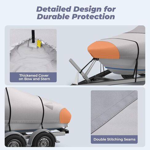 RVMasking Waterproof Boat Cover 20-22 ft, 1400D Heavy Duty Middle Reinforced Marine Grade Trailerable Cover, Fits 20'-22' V-Hull Tri-Hull Bass Boat Runabout Fish Ski Boat with Storage Bag, Gray in Kuwait