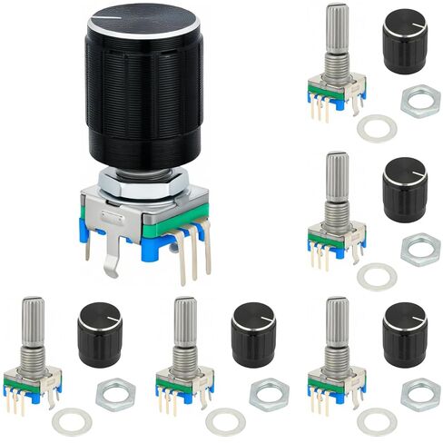 6 Pcs EC11 Rotary Encoder with Push Button 5 Pins 360 Degree Code Switch and Knob Cap Compatible with for Arduino in Kuwait