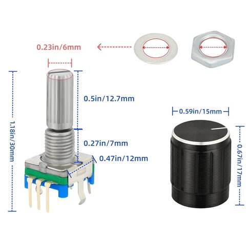6 Pcs EC11 Rotary Encoder with Push Button 5 Pins 360 Degree Code Switch and Knob Cap Compatible with for Arduino in Kuwait