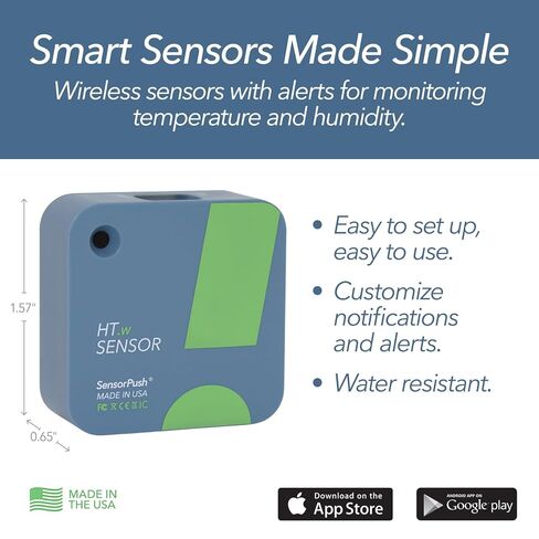 SensorPush HT.w Smart Temperature Sensor & Humidity Sensor - Thermometer & Hygrometer w/App Monitoring - Water Resistant Temperature and Humidity Monitor w/Heat Index for RV, Fridge & More in Kuwait