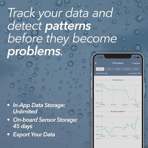 SensorPush HT.w Smart Temperature Sensor & Humidity Sensor - Thermometer & Hygrometer w/App Monitoring - Water Resistant Temperature and Humidity Monitor w/Heat Index for RV, Fridge & More in Saudi Arabia