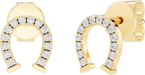 Dazzlingrock Collection Round White Diamond Horse Shoe Stud Earrings for Her (0.10 ctw, Color I-J, Clarity I1-I3) in Solid Gold in Kuwait