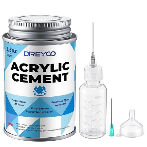 Dreyoo 5.5oz Acrylic Cement with Applicator Bottle, 2 Needle, 1 Needle Cleaning Tool and 1 Funnel, Clear Acrylic Glue for Plexiglass, Sheets, Precise Application, Repair Assembly of Display Cases in Saudi Arabia