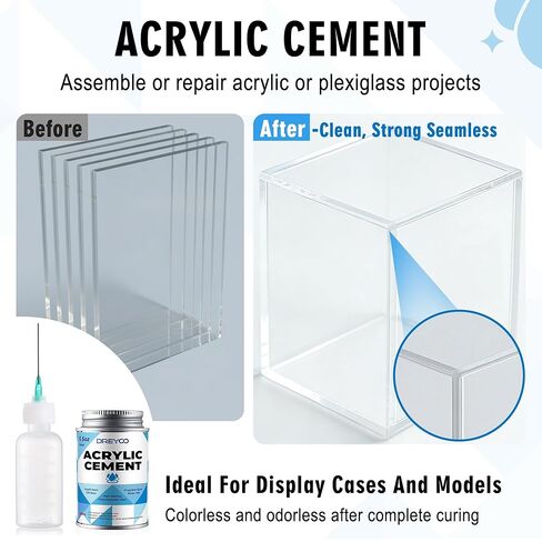 Dreyoo 5.5oz Acrylic Cement with Applicator Bottle, 2 Needle, 1 Needle Cleaning Tool and 1 Funnel, Clear Acrylic Glue for Plexiglass, Sheets, Precise Application, Repair Assembly of Display Cases in Saudi Arabia