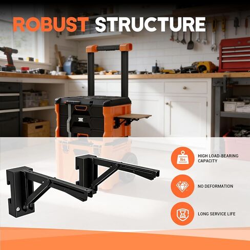Folding Work Table Bracket Mount for Klein MODbox with Rail Mount, Toolbox Side Mounting Stand, Allows for Mounting Additional Desktop, Extended Workbench Stand, Desktop Not Included in Kuwait