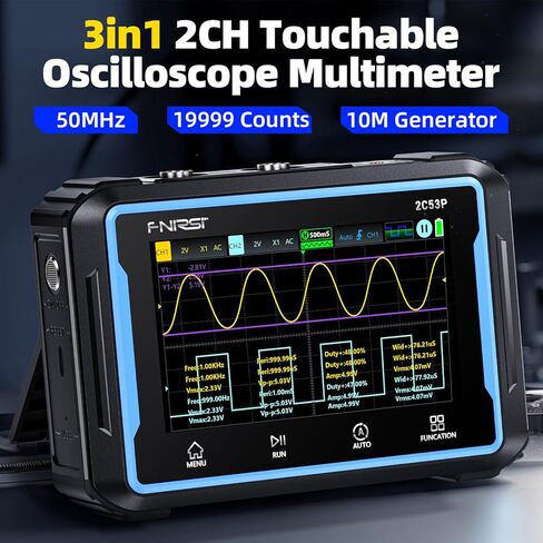 (FNIRSI 2C53P) 3 in 1 Oscilloscope/Multimeter/DDS Signal Generator, Handheld Tablet Touchscreen Digital Automotive Oscilloscope Portable 2 Channel 50MHz, 250Ms/S, 19999 Counts in Kuwait