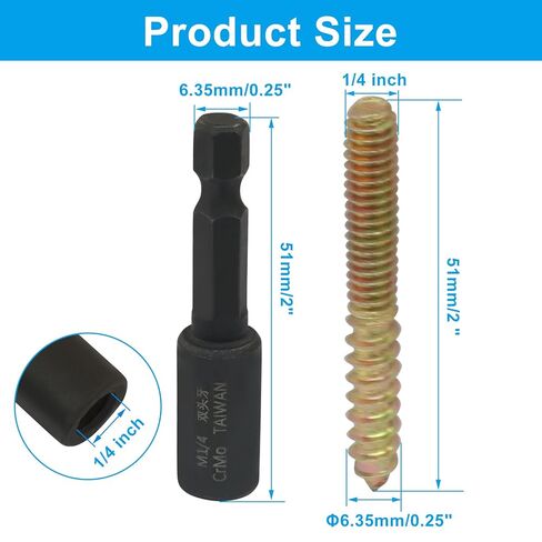 20 Pcs 1/4-20 x 2 Hanger Bolts, Double Head Screws Self Drilling Wood Dowel Screws with Hanger Bolt Driver, Carbon Steel Fasteners for Stairs, Furniture, and DIY Projects in Saudi Arabia