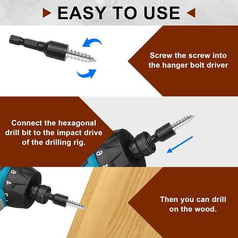 Litoexpe 3 Pcs 1/4"-20, 3/8"-16, 5/16"-18 Hanger Bolt Driver Set, 1/4" Hex Shank Hanger Bolt Installation Tool for Double-Headed Screws in Saudi Arabia