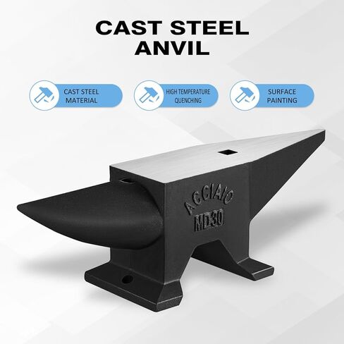 66 LBS Cast Iron Anvil Blacksmith Forging Farrier Round Horn Hardie Hole Square Hole Heat Treated HRC55 Heavy Duty Metal Working Bench Tool in Saudi Arabia