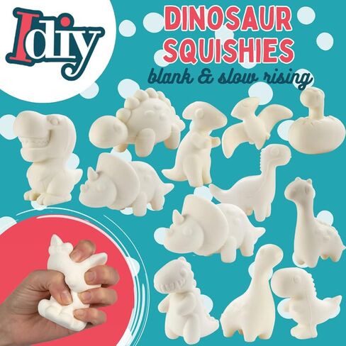 Jumbo Party Craft Kit Dino Squishies (12 ديناصورات فريدة من نوعها W 12 Pabric Paints)-ألعاب Kawaii White Cawaii مبطلة بطيئة ، مجموعة تخفيف الإجهاد ، مشروع المعسكر الصيفي المدرسي للأطفال ، هدية عيد ميلاد (4 "-6" EA) in Saudi Arabia