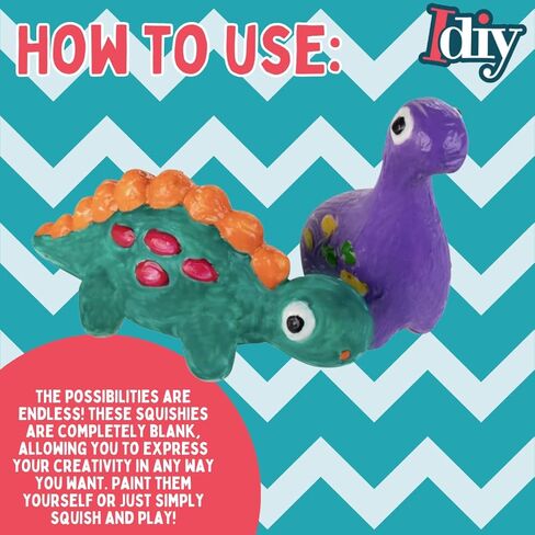 Jumbo Party Craft Kit Dino Squishies (12 ديناصورات فريدة من نوعها W 12 Pabric Paints)-ألعاب Kawaii White Cawaii مبطلة بطيئة ، مجموعة تخفيف الإجهاد ، مشروع المعسكر الصيفي المدرسي للأطفال ، هدية عيد ميلاد (4 "-6" EA) in Saudi Arabia