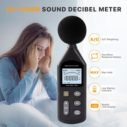 DB-01 Decibel Meter, Professional Sound Decibel Meter with A/C Weighting, Fast/Slow Response, 30-130dB Range,for Home, Office, Factory, Noisy Neighbors in Saudi Arabia