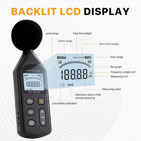 DB-01 Decibel Meter, Professional Sound Decibel Meter with A/C Weighting, Fast/Slow Response, 30-130dB Range,for Home, Office, Factory, Noisy Neighbors in Saudi Arabia