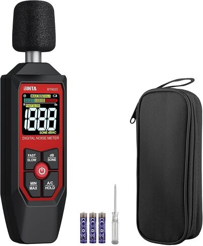 مقياس BINTA ديسيبل، مقياس مستوى الصوت الرقمي مع وزن مكيف الهواء، جهاز اختبار SPL المحمول 30-130 ديسيبل قياس الضوضاء مع شاشة LCD بإضاءة خلفية، الحد الأقصى/الدقيقة، وحدة ديسيبل/SONE، الاحتفاظ بالبيانات لجيران مصنع المكتب المنزلي in Kuwait