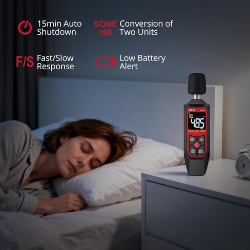 مقياس BINTA ديسيبل، مقياس مستوى الصوت الرقمي مع وزن مكيف الهواء، جهاز اختبار SPL المحمول 30-130 ديسيبل قياس الضوضاء مع شاشة LCD بإضاءة خلفية، الحد الأقصى/الدقيقة، وحدة ديسيبل/SONE، الاحتفاظ بالبيانات لجيران مصنع المكتب المنزلي in Kuwait