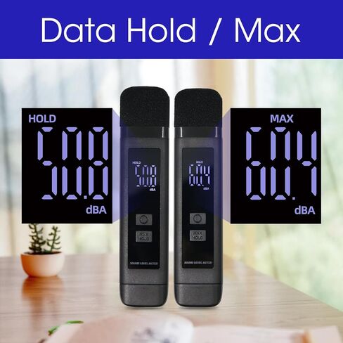 مقياس مستوى الصوت الرقمي للديسيبل مع شاشة LCD ديسيبل/ماكس/عقد البيانات ومؤشر البطارية، 30 ~ 130 ديسيبل للجيب SPL متر مراقبة الضوضاء الصوتية القابلة لإعادة الشحن لمنزل مصنع الجيران الصاخب in Kuwait