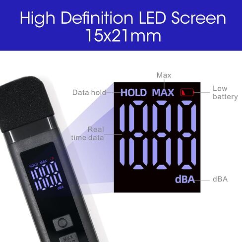 مقياس مستوى الصوت الرقمي للديسيبل مع شاشة LCD ديسيبل/ماكس/عقد البيانات ومؤشر البطارية، 30 ~ 130 ديسيبل للجيب SPL متر مراقبة الضوضاء الصوتية القابلة لإعادة الشحن لمنزل مصنع الجيران الصاخب in Kuwait