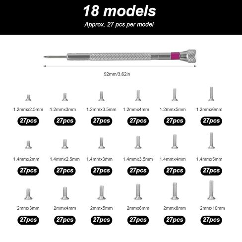 Micro Screw Repair Kit 500pcs - M1.2/M1.4/M2 Self-Tapping Tiny Screws for Eyeglasses, Watches, Electronics & Laptop Repair - Precision Mini Screwdriver Set in Kuwait