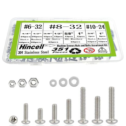 351 قطعة #6-32#8-32#10-24 مجموعة متنوعة من صواميل ومسامير الماكينة، رأس مقلاة فيليبس متنوعة 304 مسامير من الفولاذ المقاوم للصدأ، صواميل وغسالات مسطحة مع حافظة in Kuwait