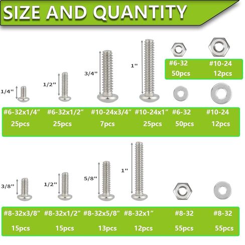 351 قطعة #6-32#8-32#10-24 مجموعة متنوعة من صواميل ومسامير الماكينة، رأس مقلاة فيليبس متنوعة 304 مسامير من الفولاذ المقاوم للصدأ، صواميل وغسالات مسطحة مع حافظة in Kuwait