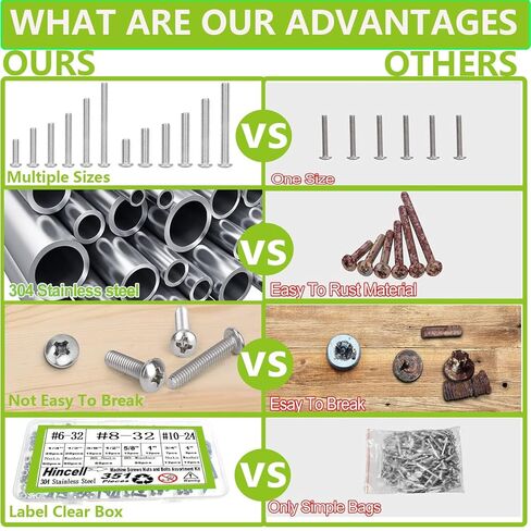 351 قطعة #6-32#8-32#10-24 مجموعة متنوعة من صواميل ومسامير الماكينة، رأس مقلاة فيليبس متنوعة 304 مسامير من الفولاذ المقاوم للصدأ، صواميل وغسالات مسطحة مع حافظة in Kuwait