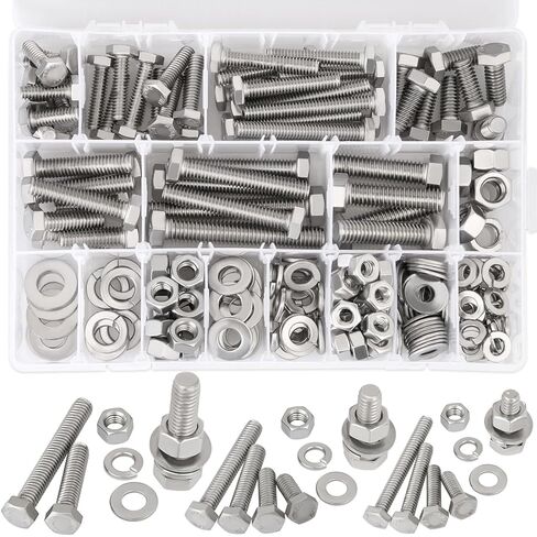 Hakkin 330pcs SAE 1/4-20 UNC Hex Socket Button Head Cap Screw Bolts Flat Washers Nuts Assortment Kit 304 Stainless Steel, 8 Sizes (Length 3/8" to 2"), Machine Screws Set with Storage Case in Kuwait