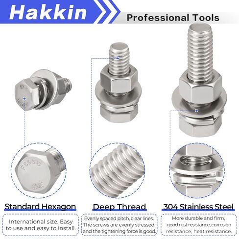 Hakkin 330pcs SAE 1/4-20 UNC Hex Socket Button Head Cap Screw Bolts Flat Washers Nuts Assortment Kit 304 Stainless Steel, 8 Sizes (Length 3/8" to 2"), Machine Screws Set with Storage Case in Kuwait