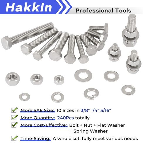 Hakkin 330pcs SAE 1/4-20 UNC Hex Socket Button Head Cap Screw Bolts Flat Washers Nuts Assortment Kit 304 Stainless Steel, 8 Sizes (Length 3/8" to 2"), Machine Screws Set with Storage Case in Kuwait