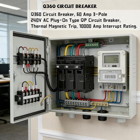 Q360 Circuit Breaker, 3 Pole 60-Amp, 120/240v, Fit for Siemens Type EQ, EQL, SEQ, EQG, PL and ES Series loadcentres.Plug-in Standard Circuit Breaker,Thermal Magnetic Protection. in Kuwait