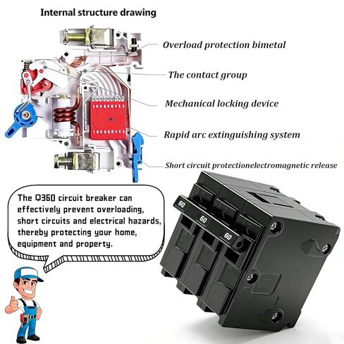 Q360 Circuit Breaker, 3 Pole 60-Amp, 120/240v, Fit for Siemens Type EQ, EQL, SEQ, EQG, PL and ES Series loadcentres.Plug-in Standard Circuit Breaker,Thermal Magnetic Protection. in Kuwait