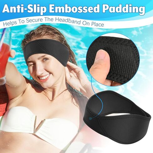 2 Pcs Swimming Headband Ear Protection Swim Ear Band Earplugs Secure for Swimmer Adult Teenager, Protective Headband for Surfing Diving Bath Shower Pool Beach, Holds Earplugs & Keep Water Out in Kuwait