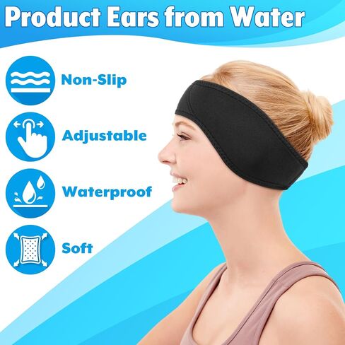 2 Pcs Swimming Headband Ear Protection Swim Ear Band Earplugs Secure for Swimmer Adult Teenager, Protective Headband for Surfing Diving Bath Shower Pool Beach, Holds Earplugs & Keep Water Out in Kuwait