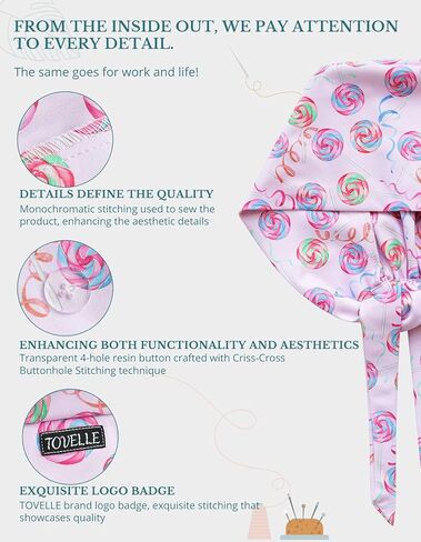 Candy Lollipop Double-Sided Printed Scrub Caps for Women with Buttons, Adjustable Helps Reduce Static Buildup Medical Hats, Breathable Surgical Caps with Sweatband for Long Hours in Saudi Arabia