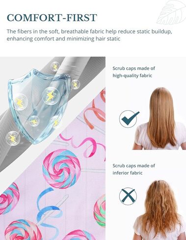 Candy Lollipop Double-Sided Printed Scrub Caps for Women with Buttons, Adjustable Helps Reduce Static Buildup Medical Hats, Breathable Surgical Caps with Sweatband for Long Hours in Saudi Arabia