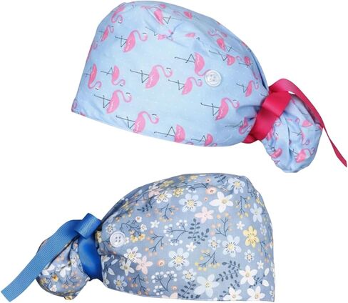 2pcs Scrub Caps Women Ponytail, Comfortable Surgical Hat with Cotton Fabric for Healthcare Professionals, Surgical Women with Button Adjustable Hats Surgical Blue in Kuwait