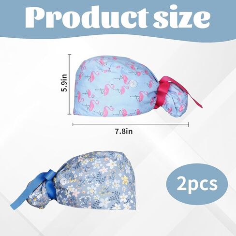 2pcs Scrub Caps Women Ponytail, Comfortable Surgical Hat with Cotton Fabric for Healthcare Professionals, Surgical Women with Button Adjustable Hats Surgical Blue in Kuwait