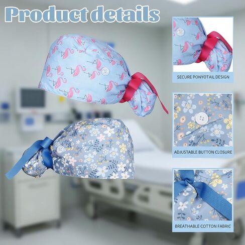 2pcs Scrub Caps Women Ponytail, Comfortable Surgical Hat with Cotton Fabric for Healthcare Professionals, Surgical Women with Button Adjustable Hats Surgical Blue in Kuwait