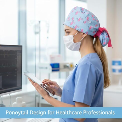 2pcs Scrub Caps Women Ponytail, Comfortable Surgical Hat with Cotton Fabric for Healthcare Professionals, Surgical Women with Button Adjustable Hats Surgical Blue in Kuwait