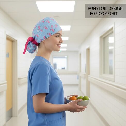 2pcs Scrub Caps Women Ponytail, Comfortable Surgical Hat with Cotton Fabric for Healthcare Professionals, Surgical Women with Button Adjustable Hats Surgical Blue in Kuwait