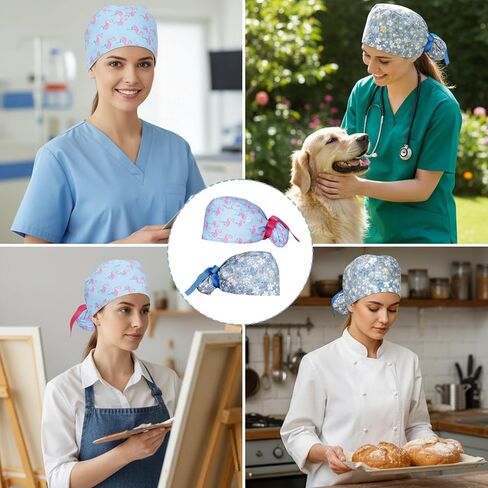 2pcs Scrub Caps Women Ponytail, Comfortable Surgical Hat with Cotton Fabric for Healthcare Professionals, Surgical Women with Button Adjustable Hats Surgical Blue in Kuwait