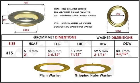 Micron Round #15 Brass Curtain Grommets and Teeth Washers, Heavy Duty, Reliable, Durable, Nickel Plated 51 mm (2") (100 Pcs Set) in Kuwait