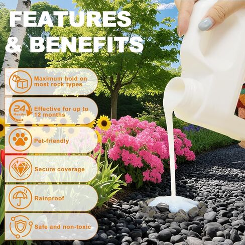 غراء الصخور للمناظر الطبيعية - غراء حجري قوي بوزن 32 أونصة، لاصق حصى طويل الأمد للحديقة والساحات والنباتات والممرات والحصى وحصى حوض أسماك البازلاء ومادة مطاطية للمناظر الطبيعية in Kuwait